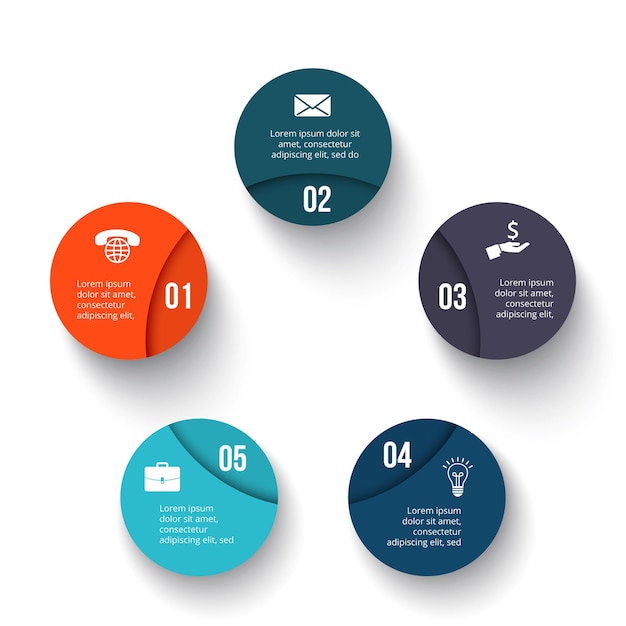 Cycle infographic diagram with 5 options or steps. Slide for business presentation.