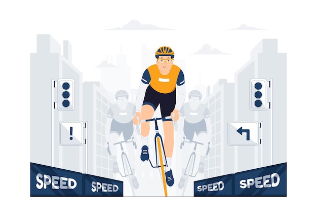 Cycling bicycle race group of cyclists in full speed on Road concept illustration