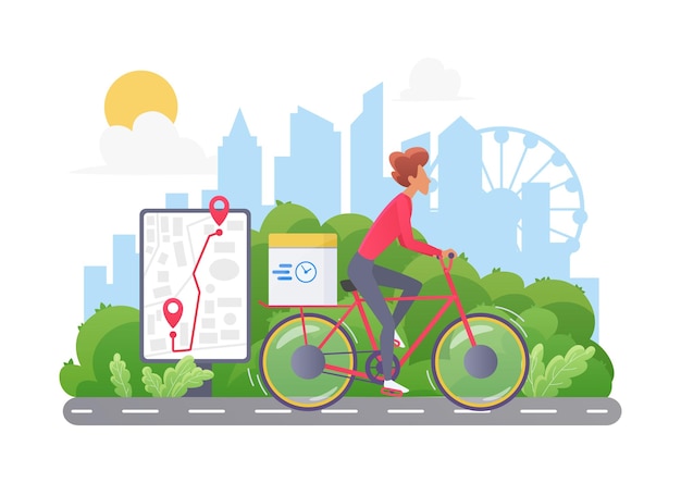 Cycling courier delivering home products and goods