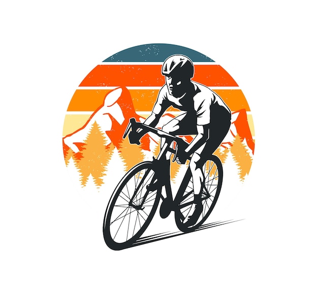 Cycling design with mountain background for badge, logo and other