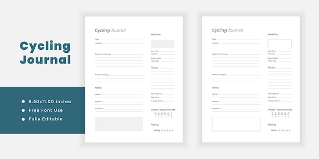 Cycling journal logbook and minimalist planner printable page template