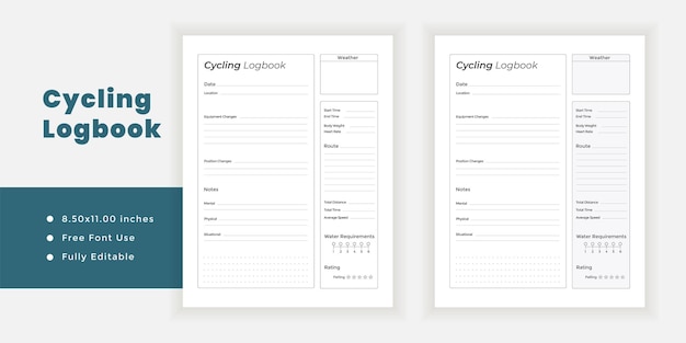 Cycling logbook journal and minimalist planner printable page template