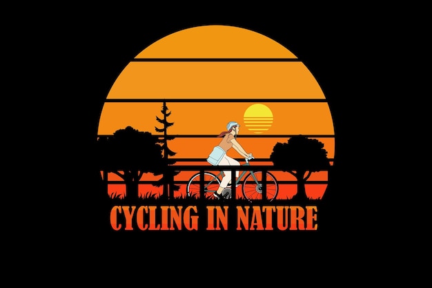 Cycling in nature retro vintage landscape design