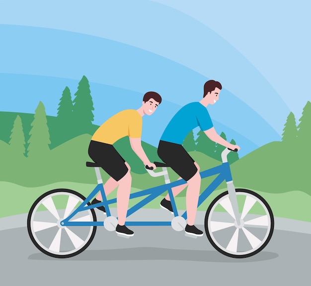 cyclists in tandem bicycle scene characters