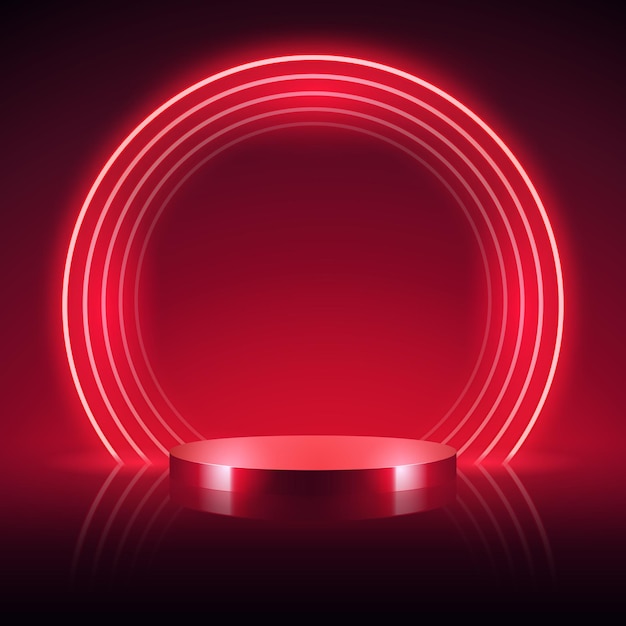 Cylinder Podium with Abstract Neon Red