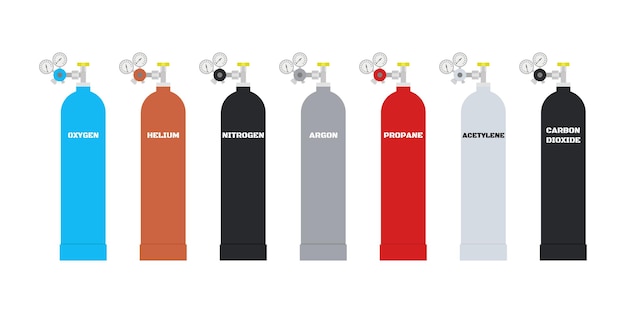 Cylinders with of liquid gas Oxygen helium nitrogen argon propane acetylene carbon dioxide