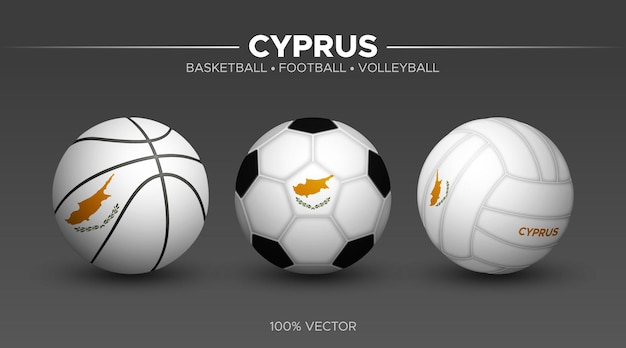 Vector cyprus flag basketball football volleyball balls mockup 3d vector sport illustration isolated