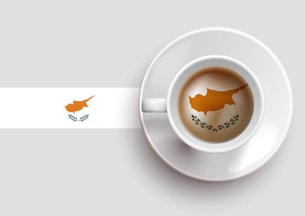 Cyprus flag with a tasty coffee cup on top view