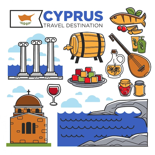 Cyprus travel destination promotional poster with national symbols