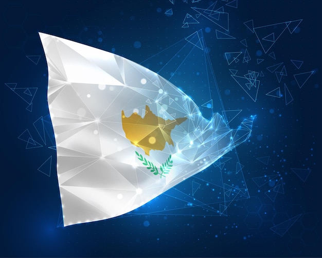 Cyprus vector flag virtual abstract 3D object from triangular polygons on a blue background