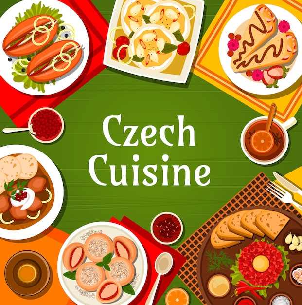 Czech cuisine meals and dishes menu vector cover