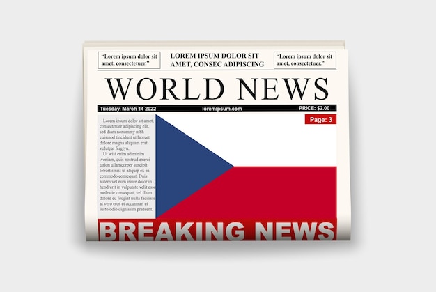 Czech Republic country newspaper flag breaking news on newsletter news concept gazette headline