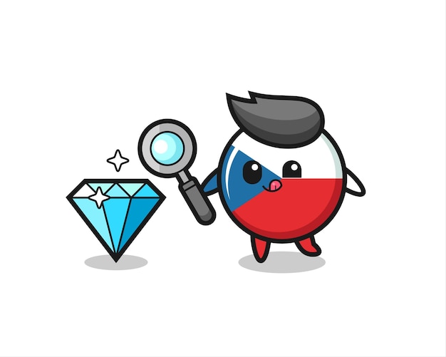 Czech republic flag badge mascot is checking the authenticity of a diamond