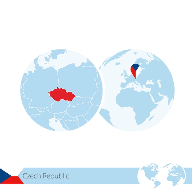 Czech Republic on world globe with flag and regional map of Czech Republic. Vector Illustration.