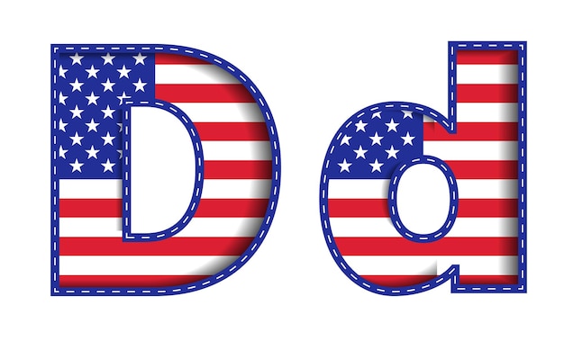 D Alphabet Capital Small Letter USA Independence Memorial Day United States of America Character