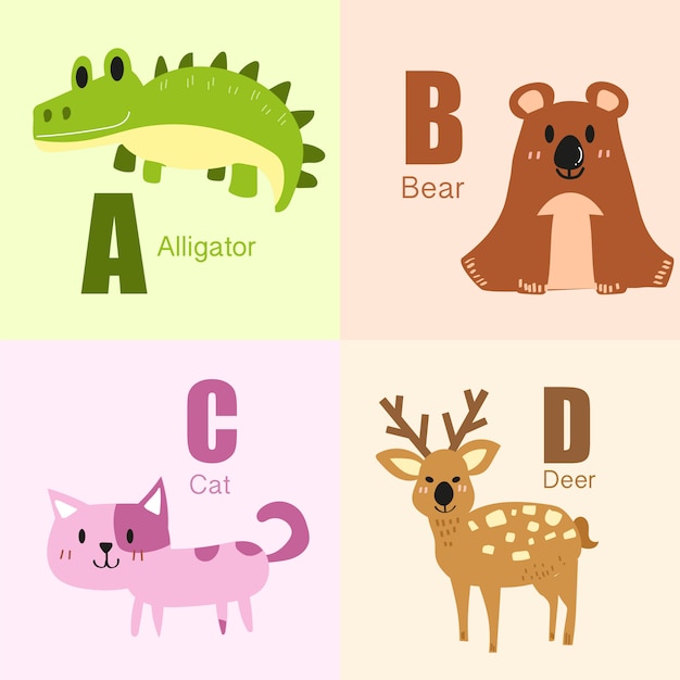 A to d animals alphabet illustration collection.