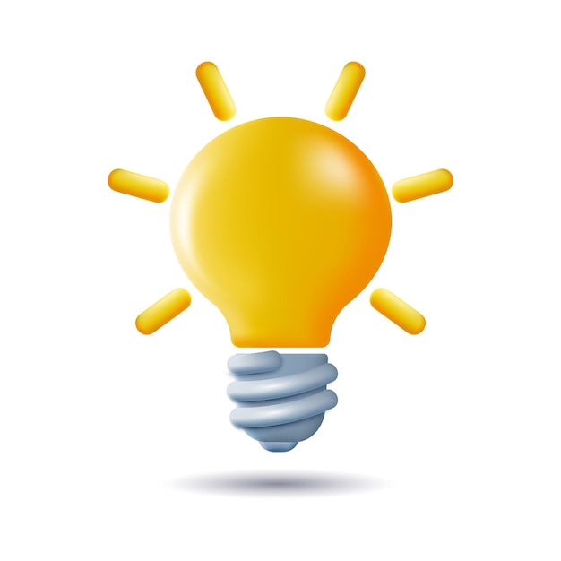 D cartoon style minimal yellow light bulb icon idea solution business strategy concept thinking inve...