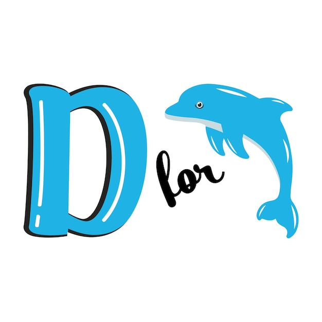 D for Dolphin D Letter and Dolphin Vector Illustration Alphabet Design For Children