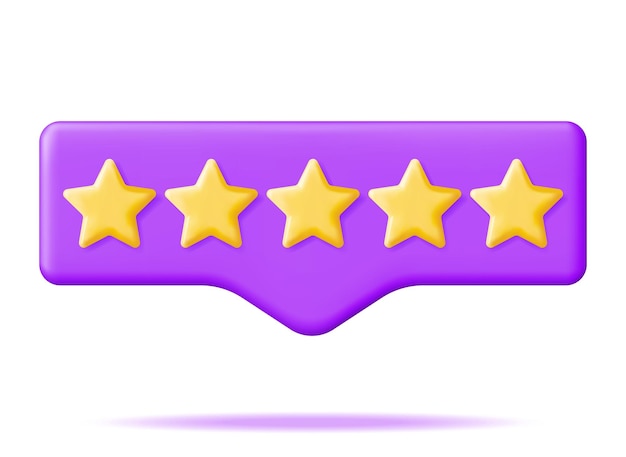 D glossy yellow five stars rating in bubble