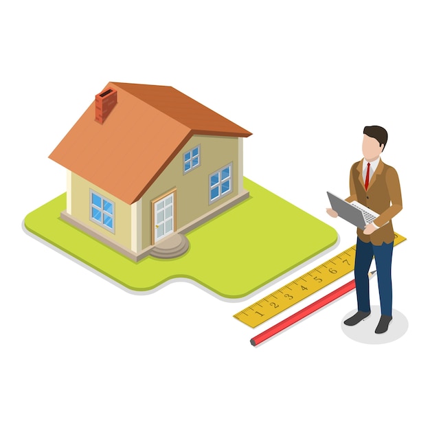 Vector d isometric flat illustration of real estate valuation housing appraisal service item