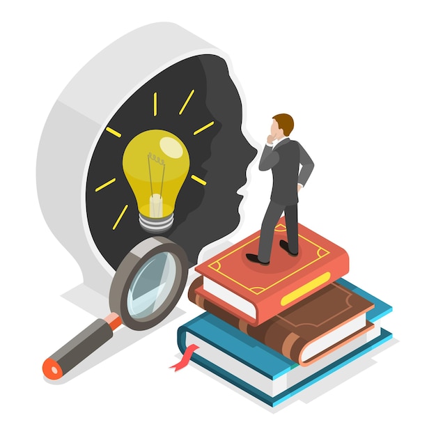 Vector d isometric flat illustration of self development learning and education item