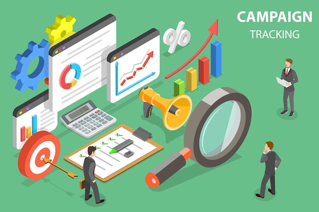 Vector d isometric flat vector conceptual illustration of digital marketing campaign tracking web analysis