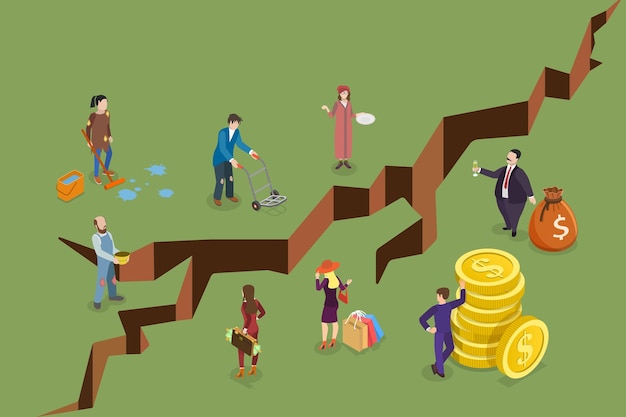 Vector d isometric flat vector conceptual illustration of social inequality financial gap between people of