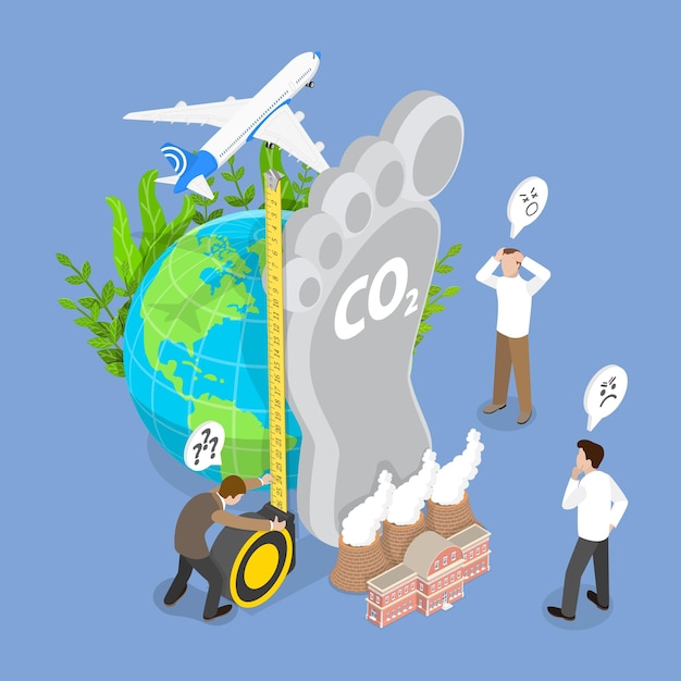 Vector d isometric flat vector illustration of carbon footprint representing air pollution through co