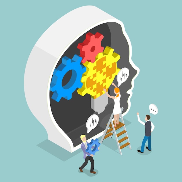 D isometric flat vector illustration of critical thinking problem solving skills development