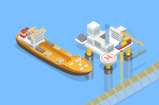 Vector d isometric flat vector illustration of drilling rig petrochemical industry