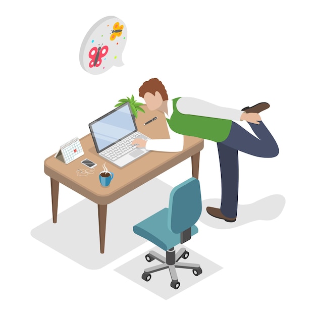 D isometric flat vector illustration of exercise at work easy office workout item