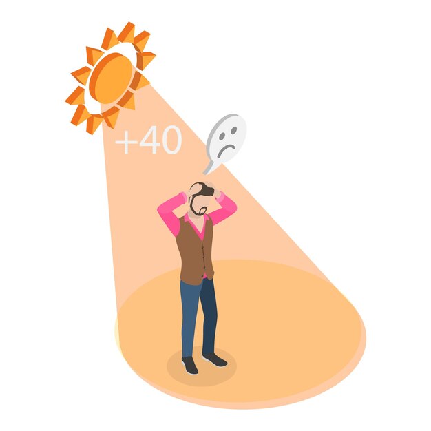 Vector d isometric flat vector illustration of heatstroke sun overheating and dehydration item