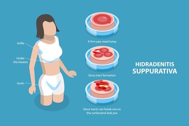 D isometric flat vector illustration of hidradenitis suppurativa dermatological condition