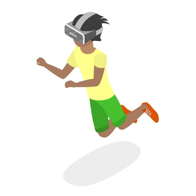 D isometric flat vector illustration of kids in virtual reality happy teenagers gamers with vr