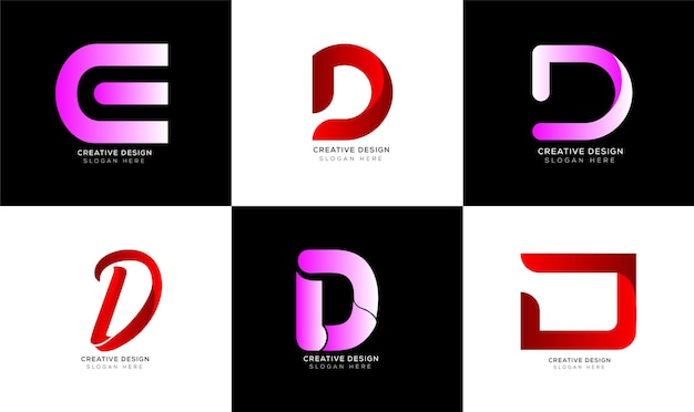 D letter logo collection with gradient color