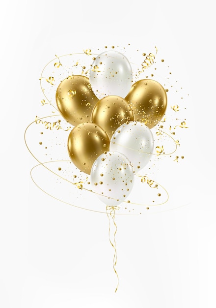 Vector d realistic bunch of white and gold balloons