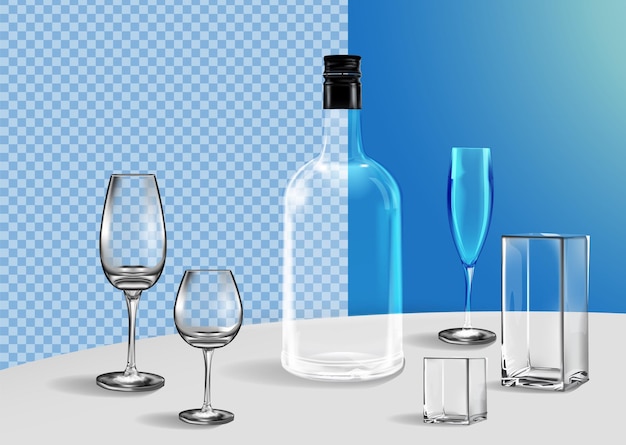 D realistic icon collection isolated set of different sizez and shapes of glass vases for flowers