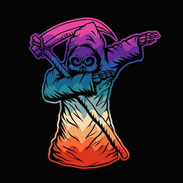 dabbing death skull colorful illustration