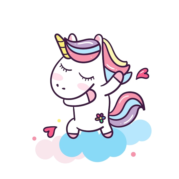 Dabbing unicorn with hearts 