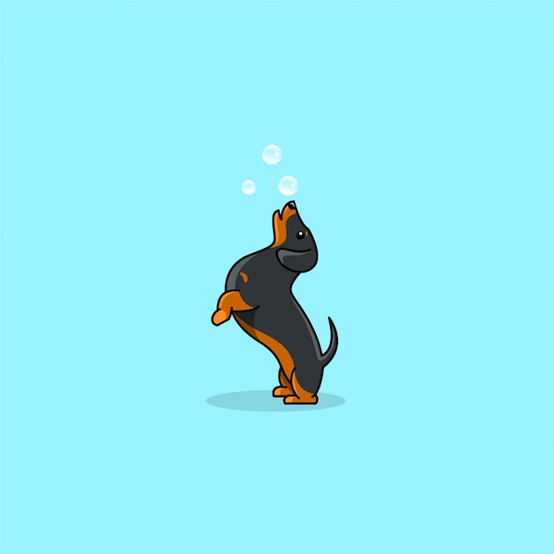 Dachshund Dog Cute Jump With Bubble Vector Logo.