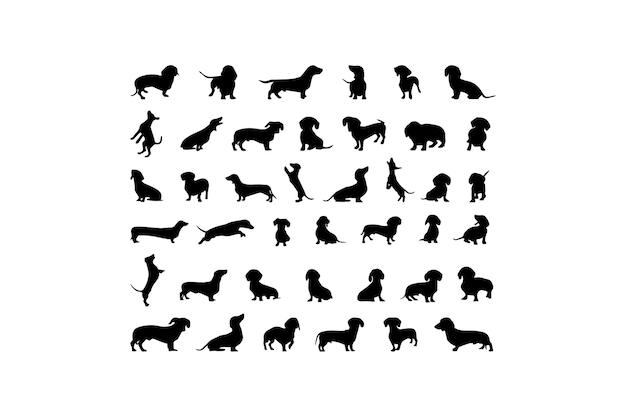 Dachshund Silhouettes in Various Poses Vector icon