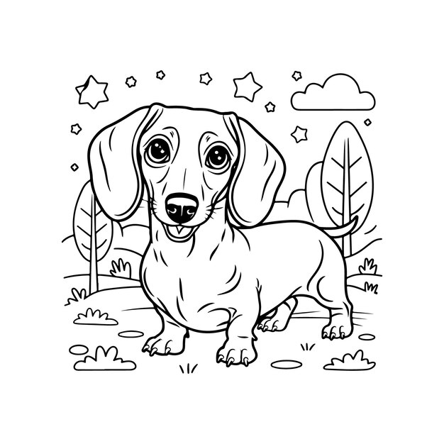 Vector dachshundthemed coloring page vector