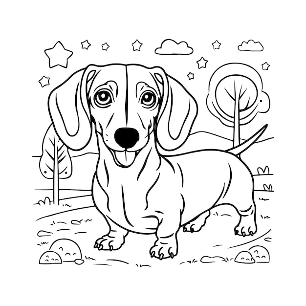 Vector dachshundthemed coloring page vector