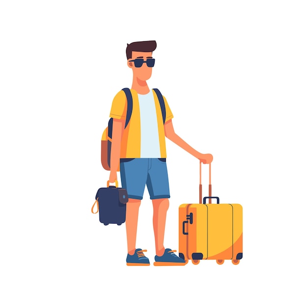 Dad carrying backpacks and suitcases in his style of vector Illustration