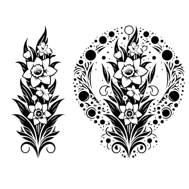 daffodil flower black and white illustration