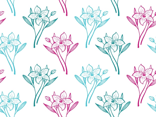 Daffodil or lily flowers vector seamless pattern textile print s