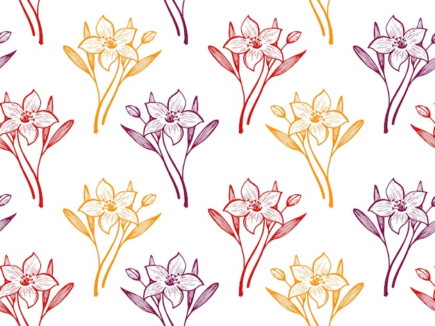 Daffodil or lily flowers vector seamless pattern textile print s