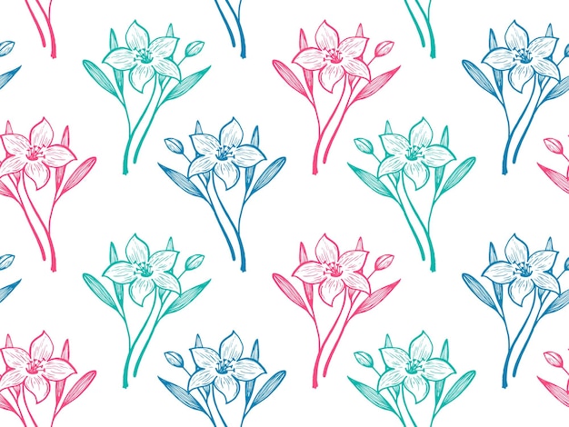 Daffodil or lily flowers vector seamless pattern textile print s