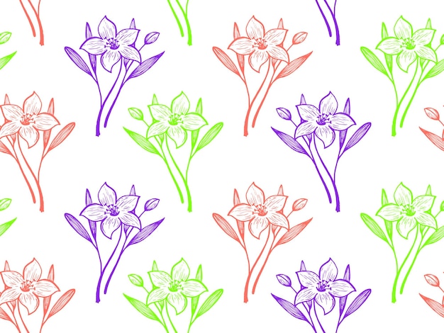 Daffodil or lily flowers vector seamless pattern textile print s