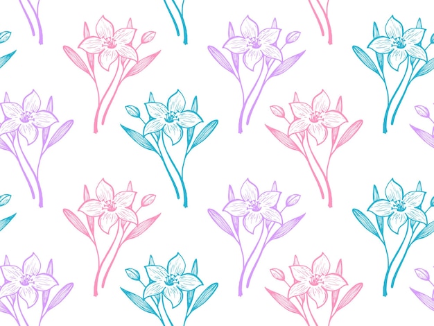 Daffodil or lily flowers vector seamless pattern textile print s